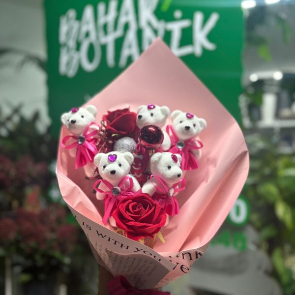 Pembe Ayıcık&Kırmızı Gül buketi