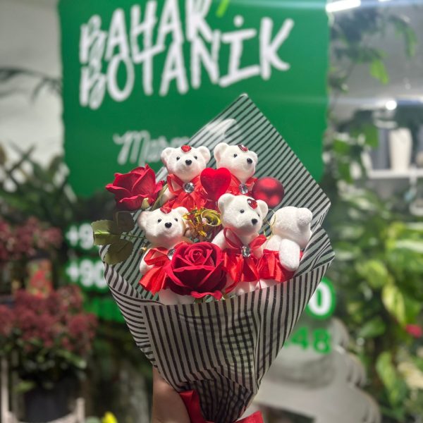 Ayıcık Kırmızı Gül Buketi