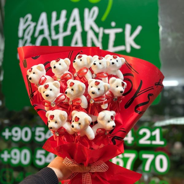 Kırmızı Aşk – 12 Ayıcık Buketi